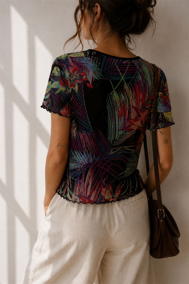 Y2K Tropikal Floral Bluz