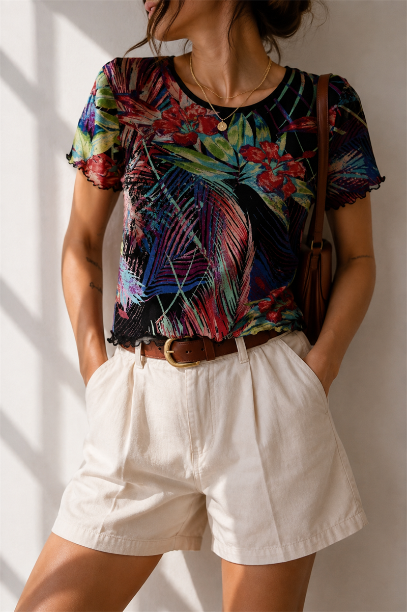 Y2K Tropikal Floral Bluz
