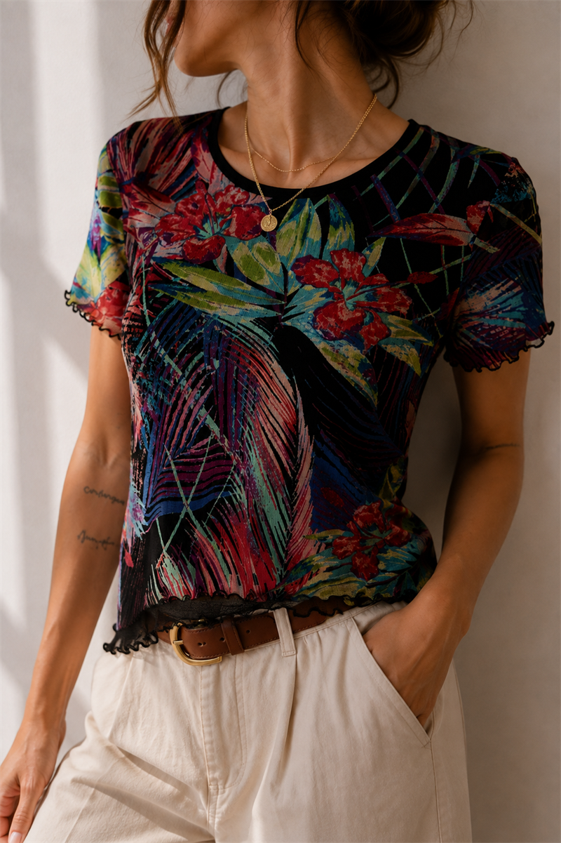 Y2K Tropikal Floral Bluz