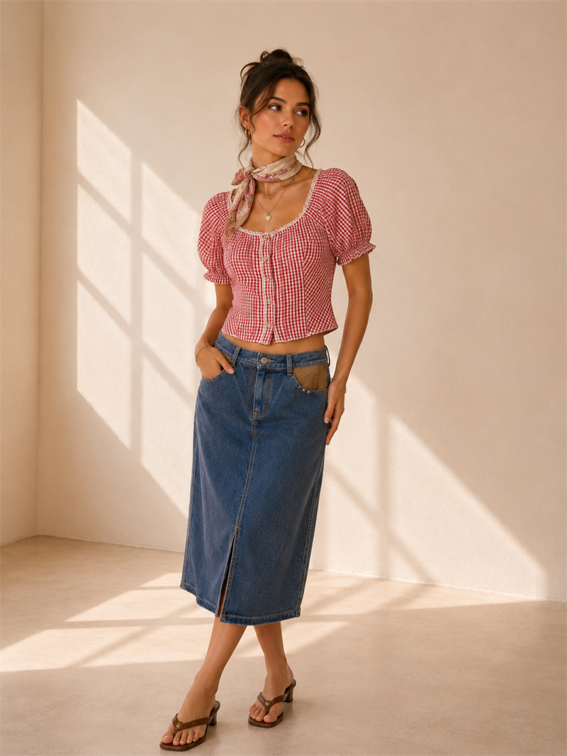 Y2K Western Blue Denim Etek