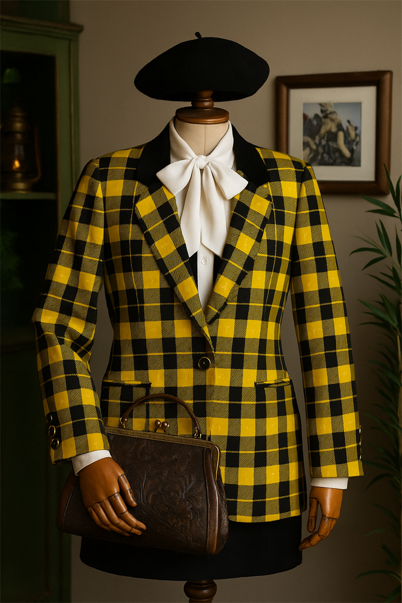 Yellow-Black Ekoseli Blazer Ceket