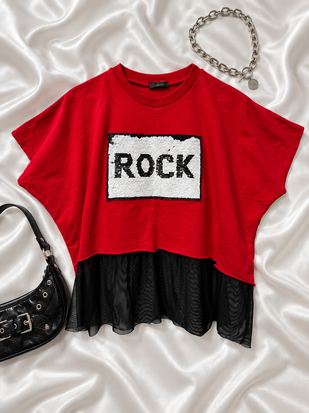 00's 'Rock' Pul Nakışlı Tişört/Crop