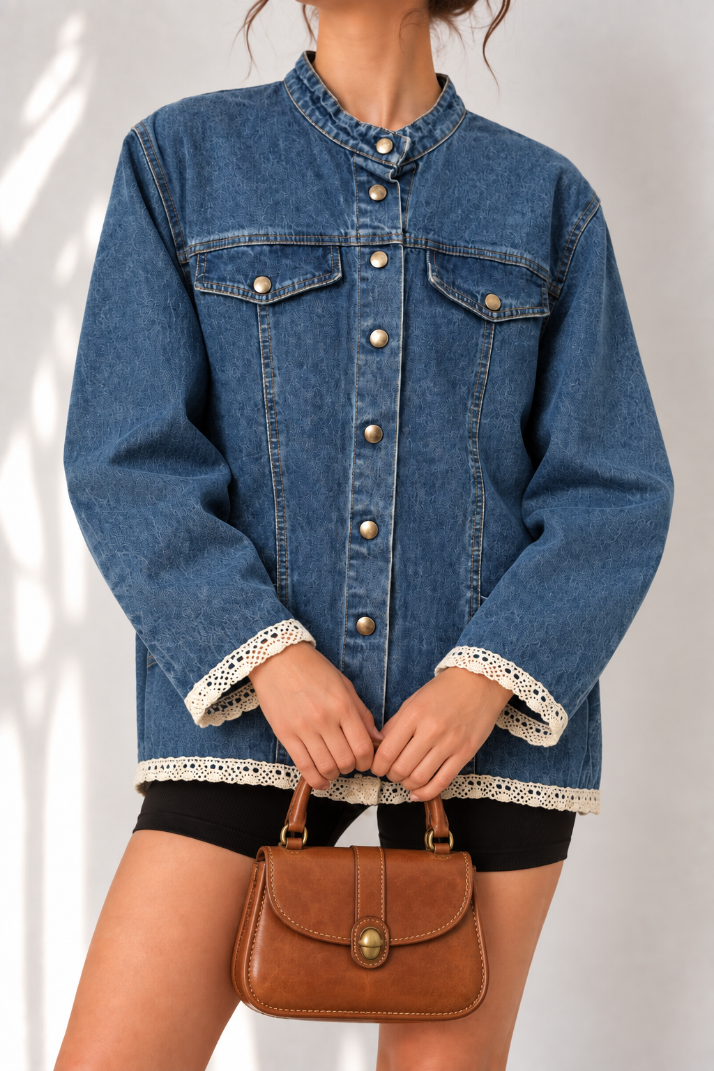 1980s Dantel Biyeli Blue Denim Ceket