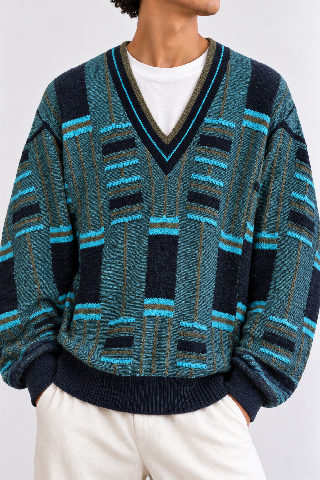 1980s V-Neck Örgü Kazak