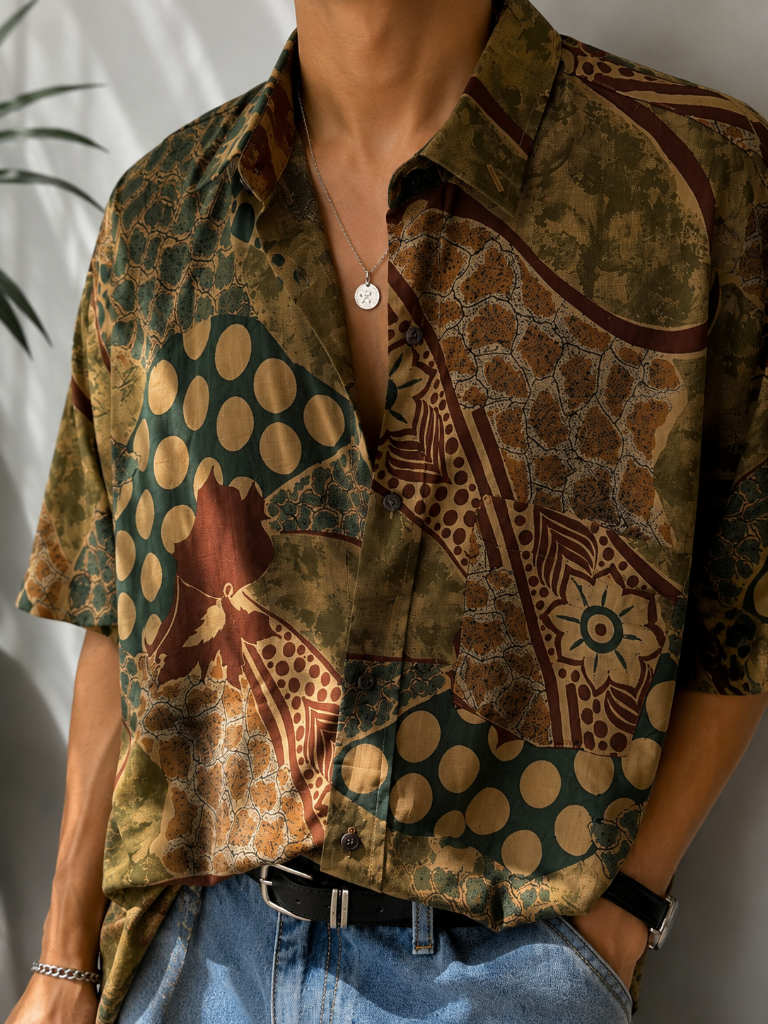 1990s Earth Tone Oversize Gömlek