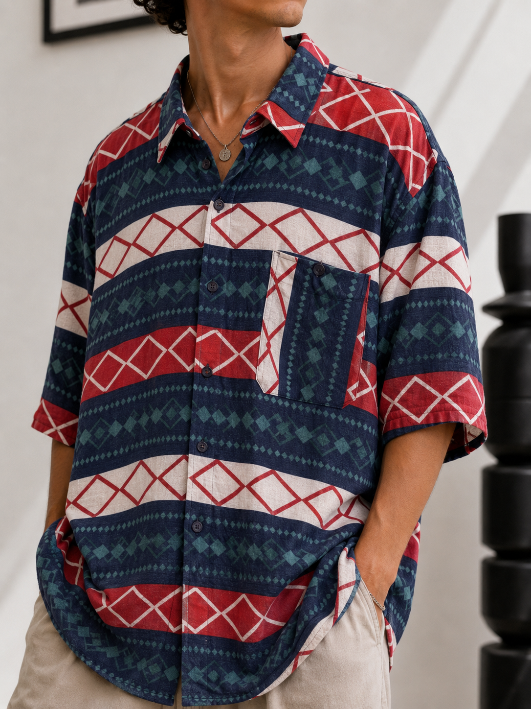 1990s Etnik Oversize Gömlek