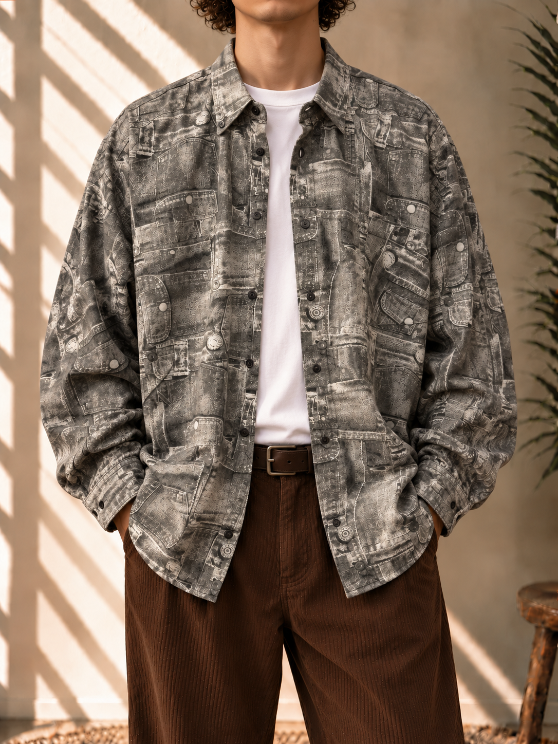 1990s L'oeil Denim Print Gömlek