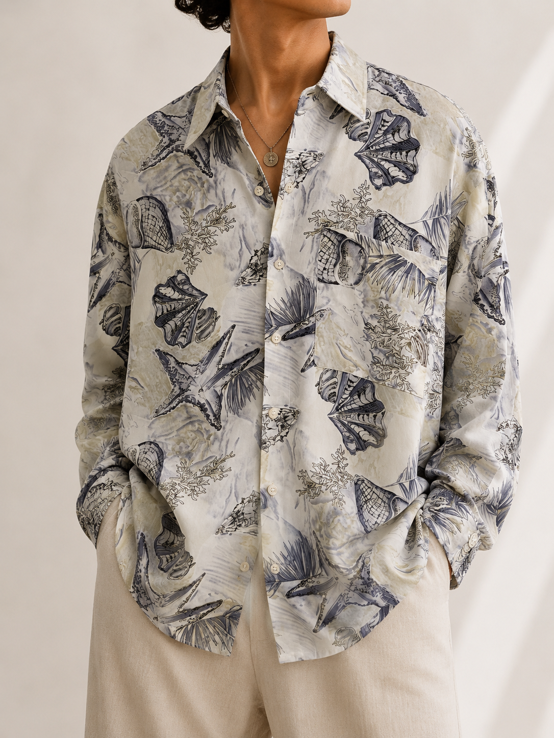 1990s Marine Motifli Oversize Gömlek