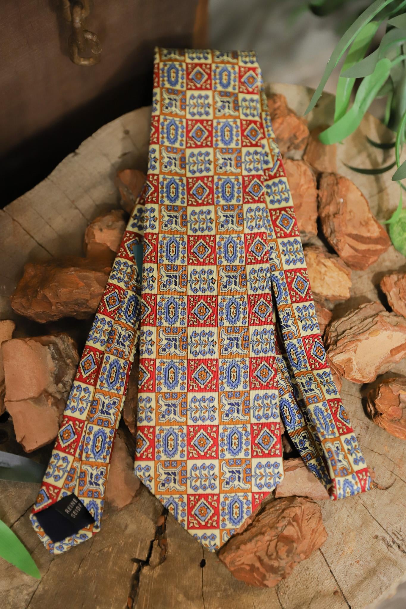 1990s Mosaic Print İpek Kravat