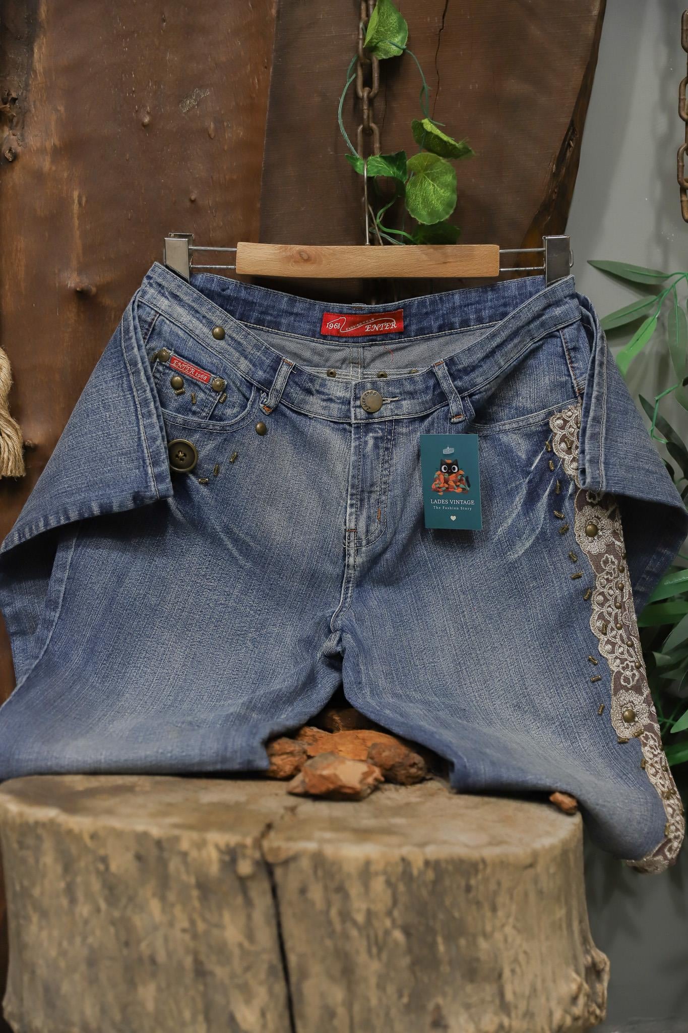2000's İspanyol Paça Lace Dantel Jean Pantolon
