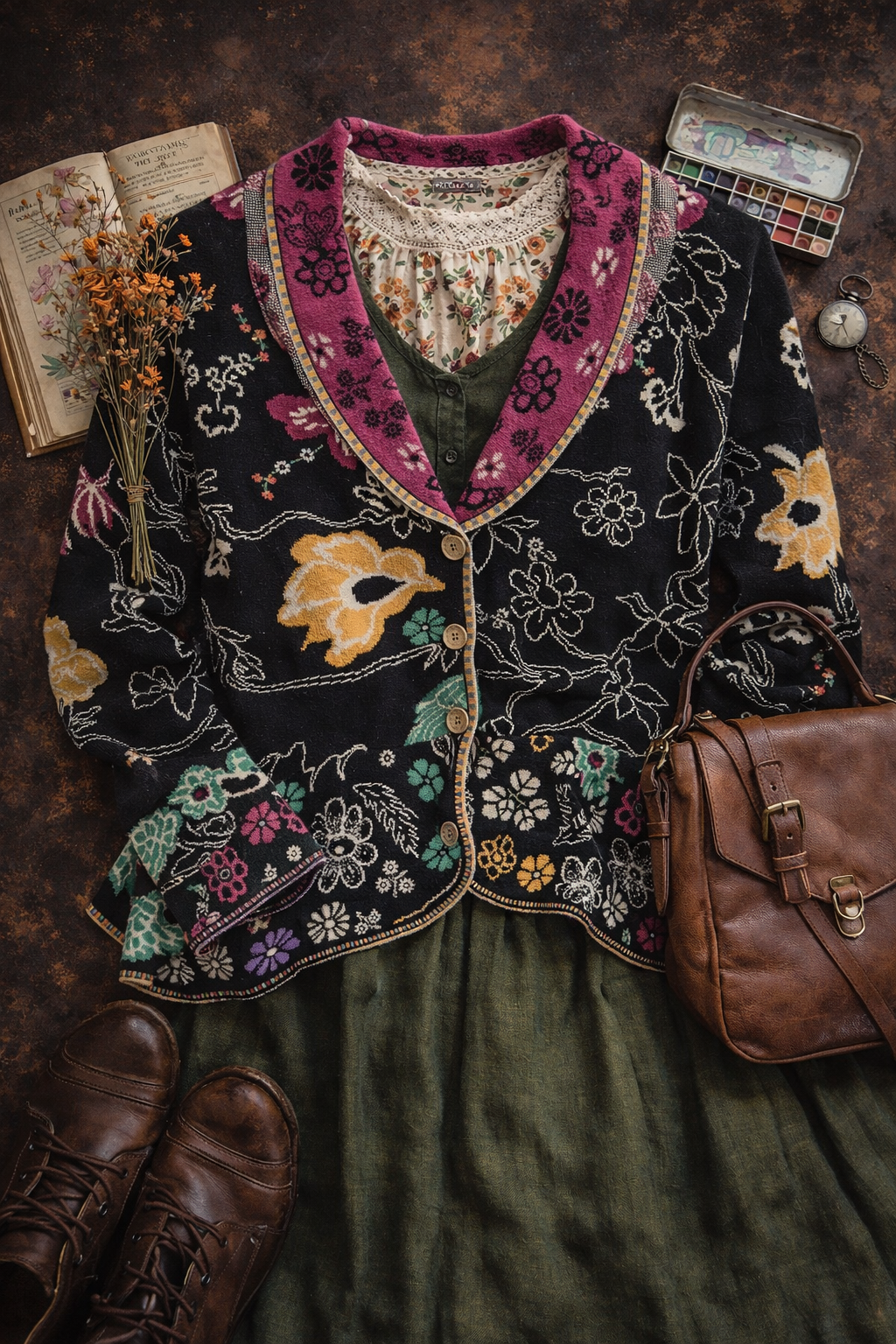 80s-90s Bohemian Floral Hırka/Ceket