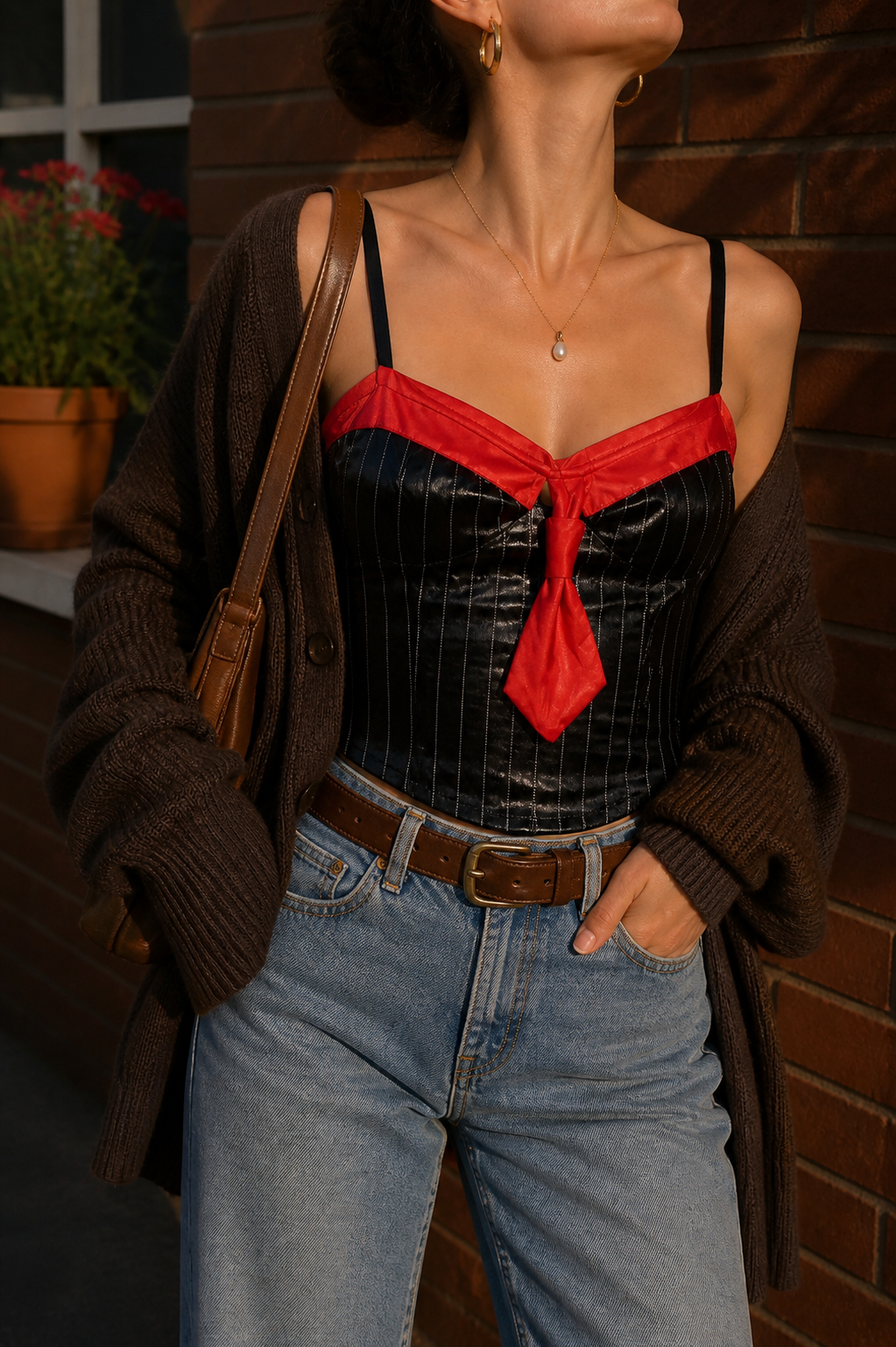 80's-90's Shiny Vinyl Kravatlı Top