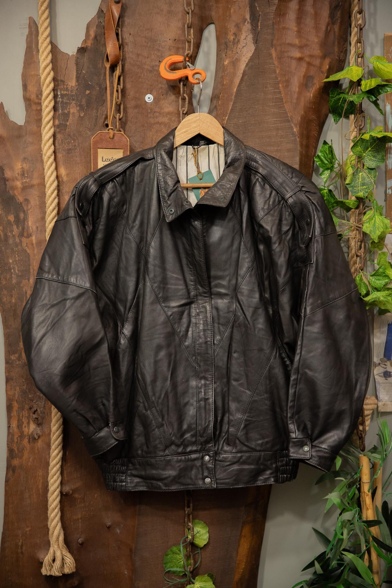 80's Black Bomber Deri Ceket