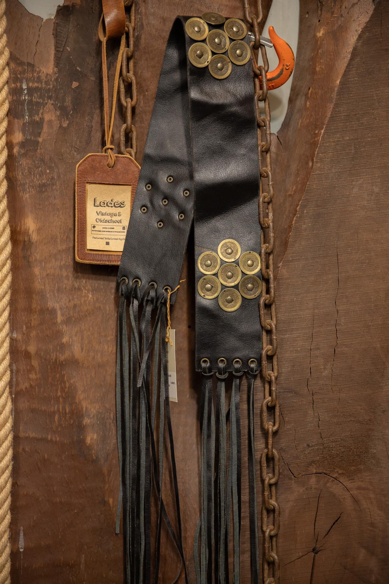 80's Black Western Cowboy Püsküllü Deri Kemer