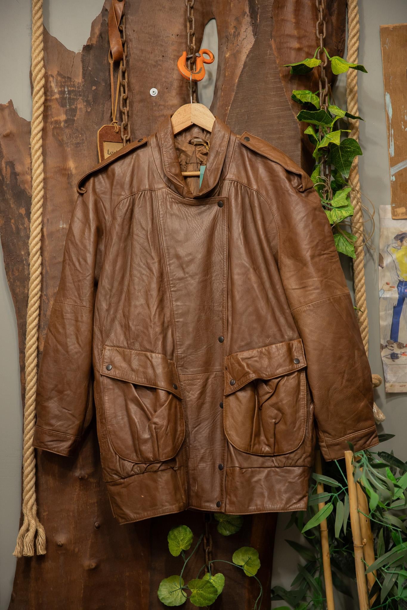 80's Brown Oversize Deri Ceket