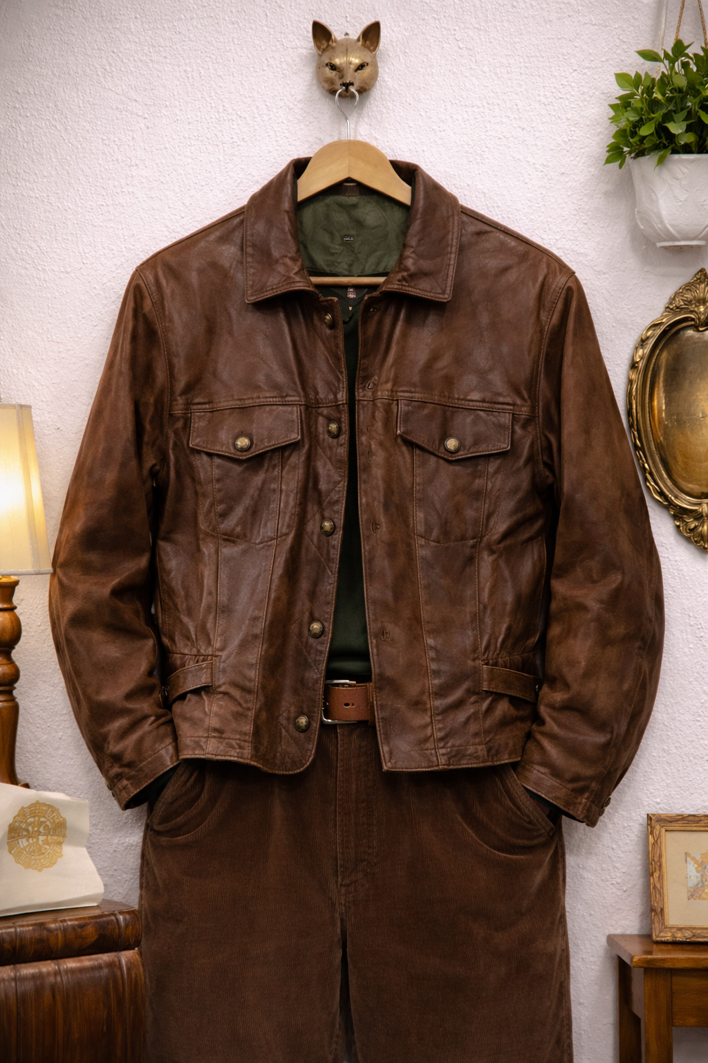 80's Eskitme Brown Biker Deri Ceket