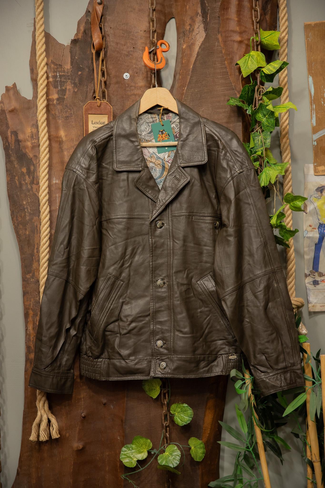 80s Eskitme Classic Oversize Bomber Deri Ceket