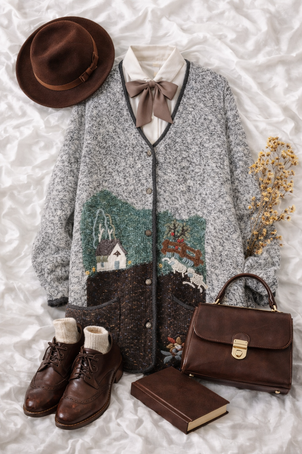 80's Long Folk Nakışlı Vest Hırka/Ceket