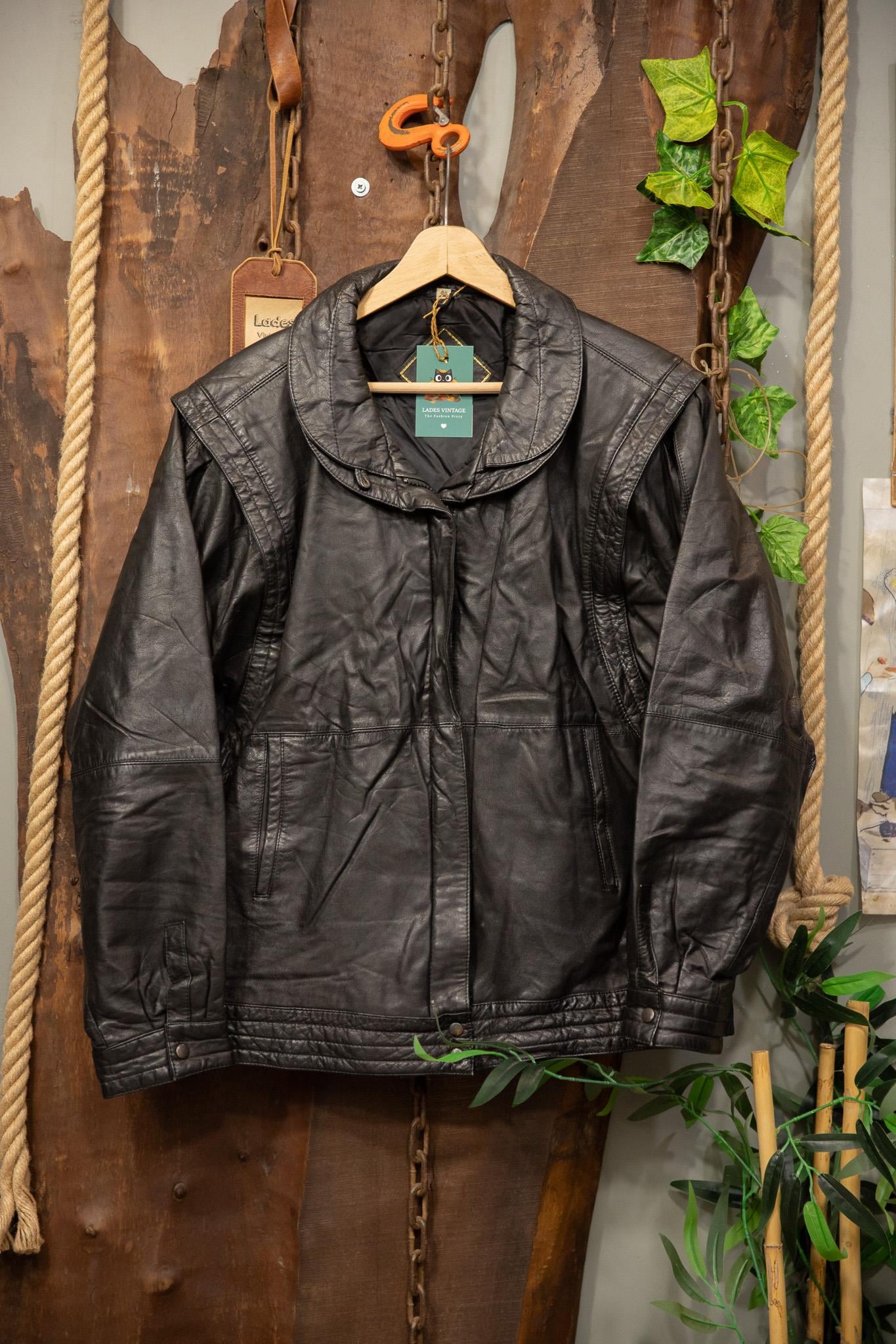 80's Oversize Bomber Balon Kol Deri Ceket
