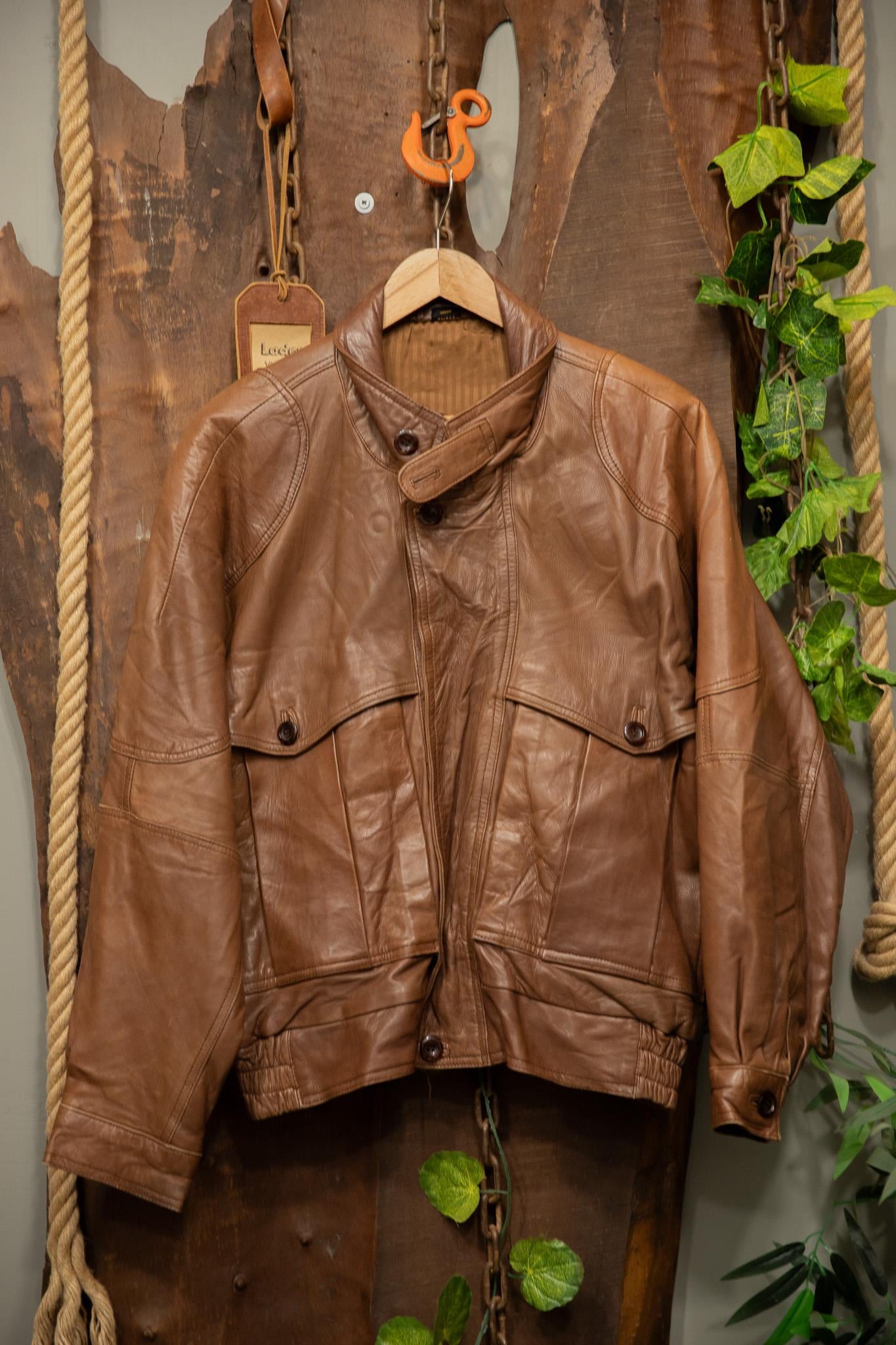 80's Oversize Brown Bomber Deri Ceket