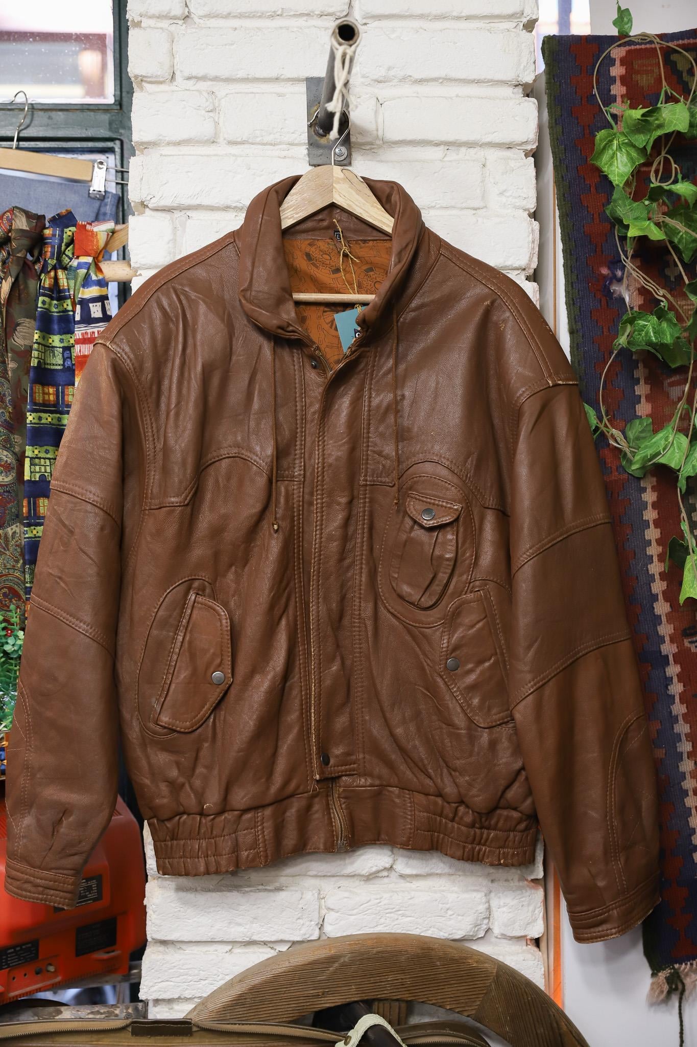 80's Oversize Classic Brown Deri Ceket