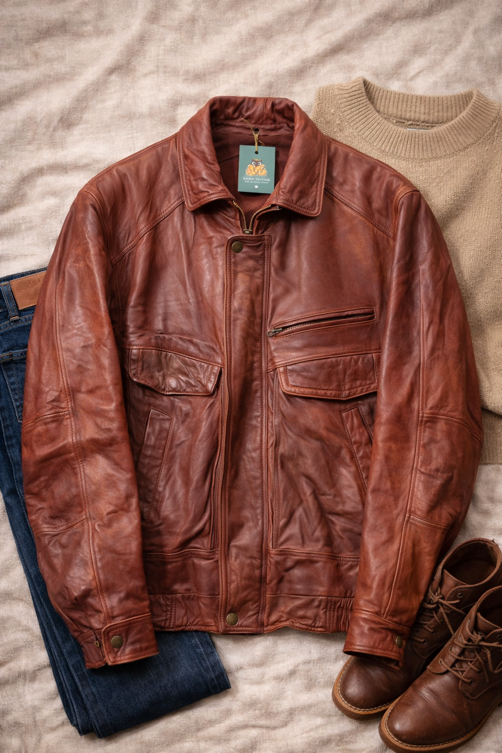 80's Wine Red Bomber Deri Ceket