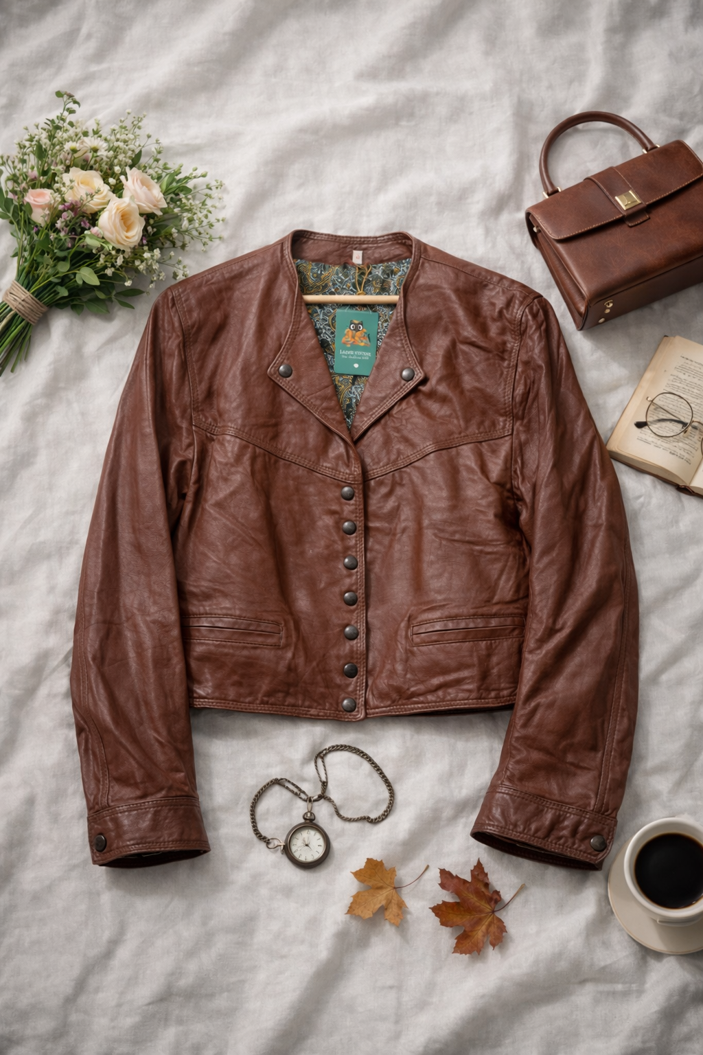 80s/90s Acı Kahve Crop Deri Ceket