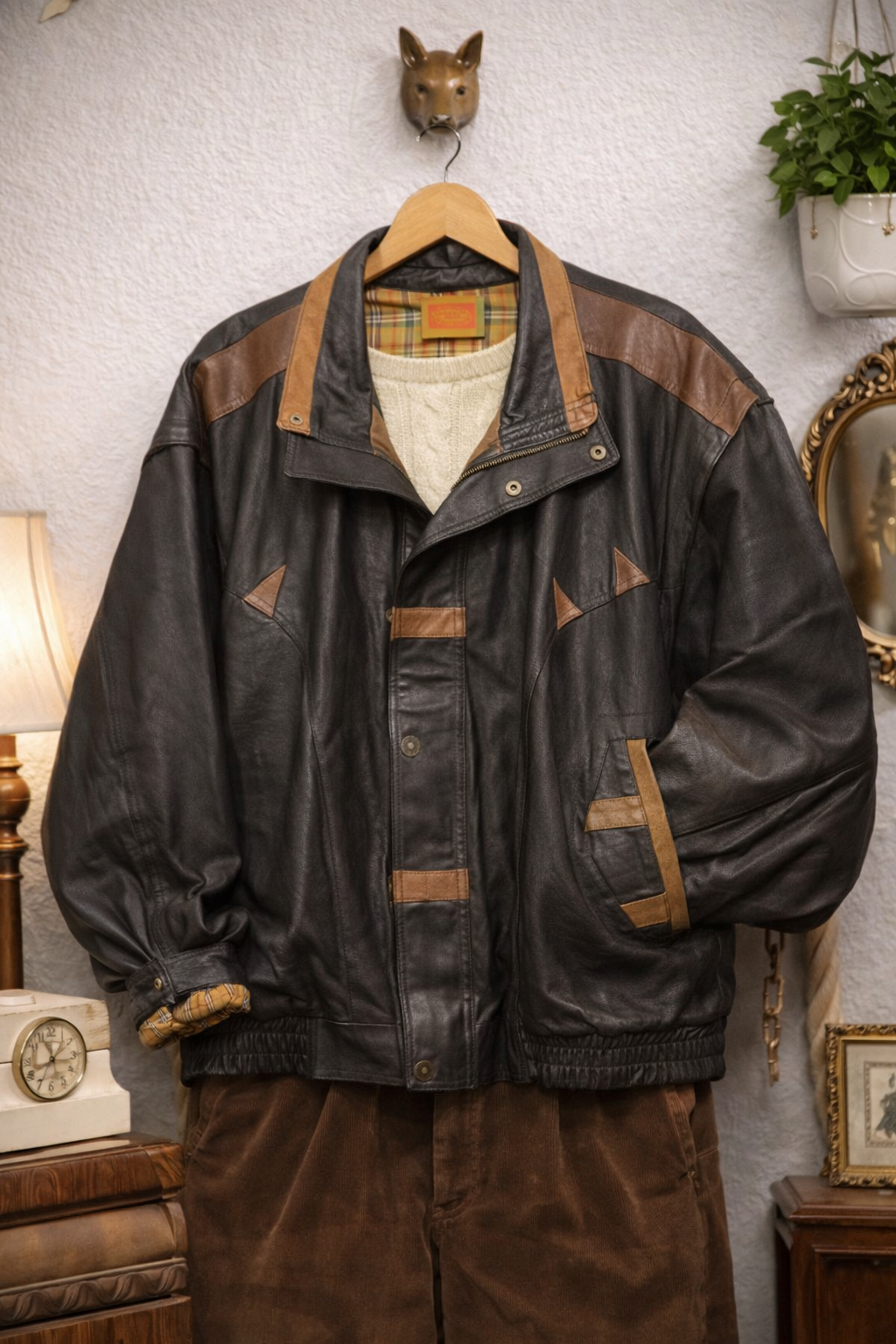 80s/90s Black&Brown Bomber Deri Ceket