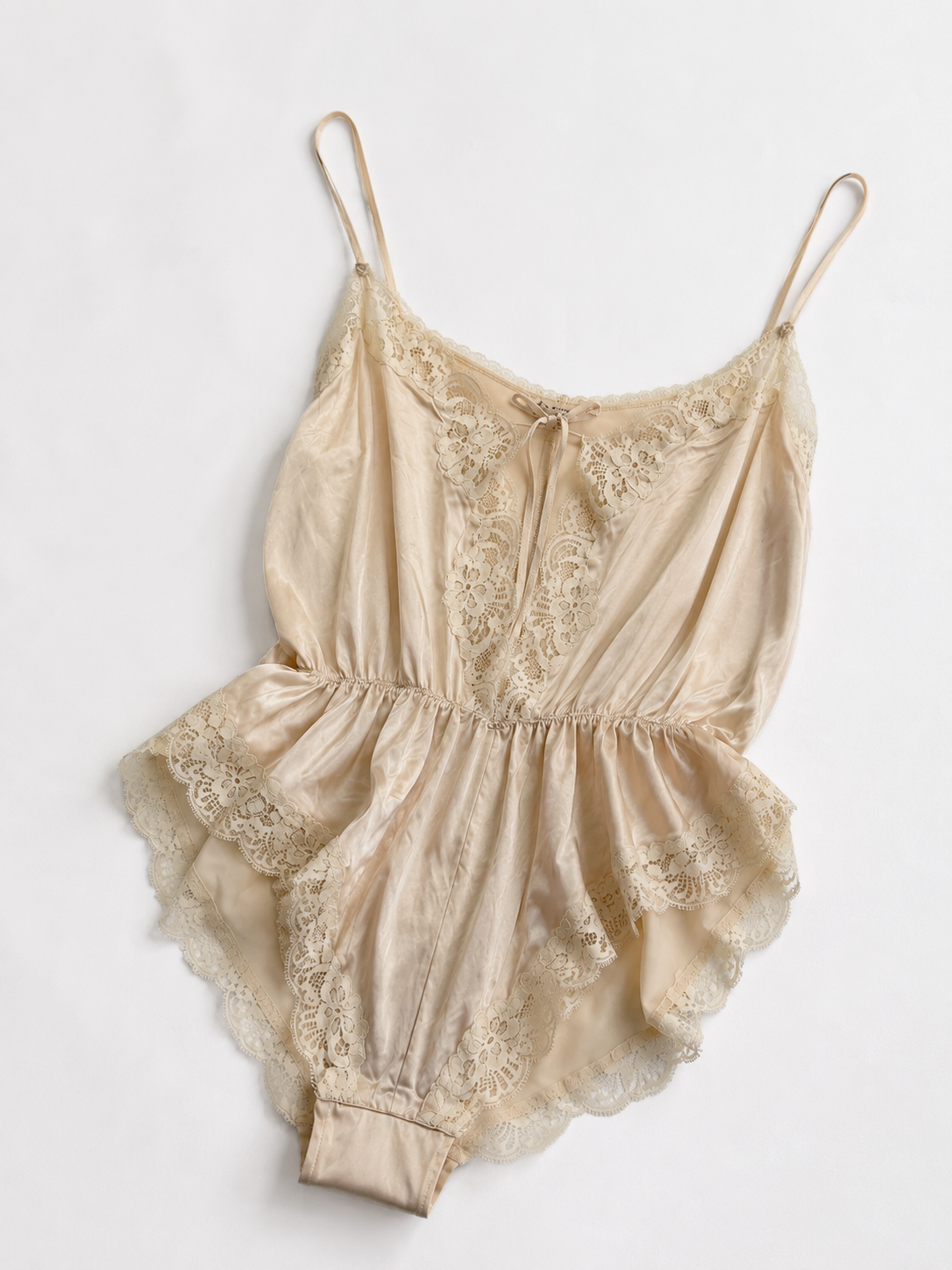 80s/90s Ekru Saten Dantelli Body