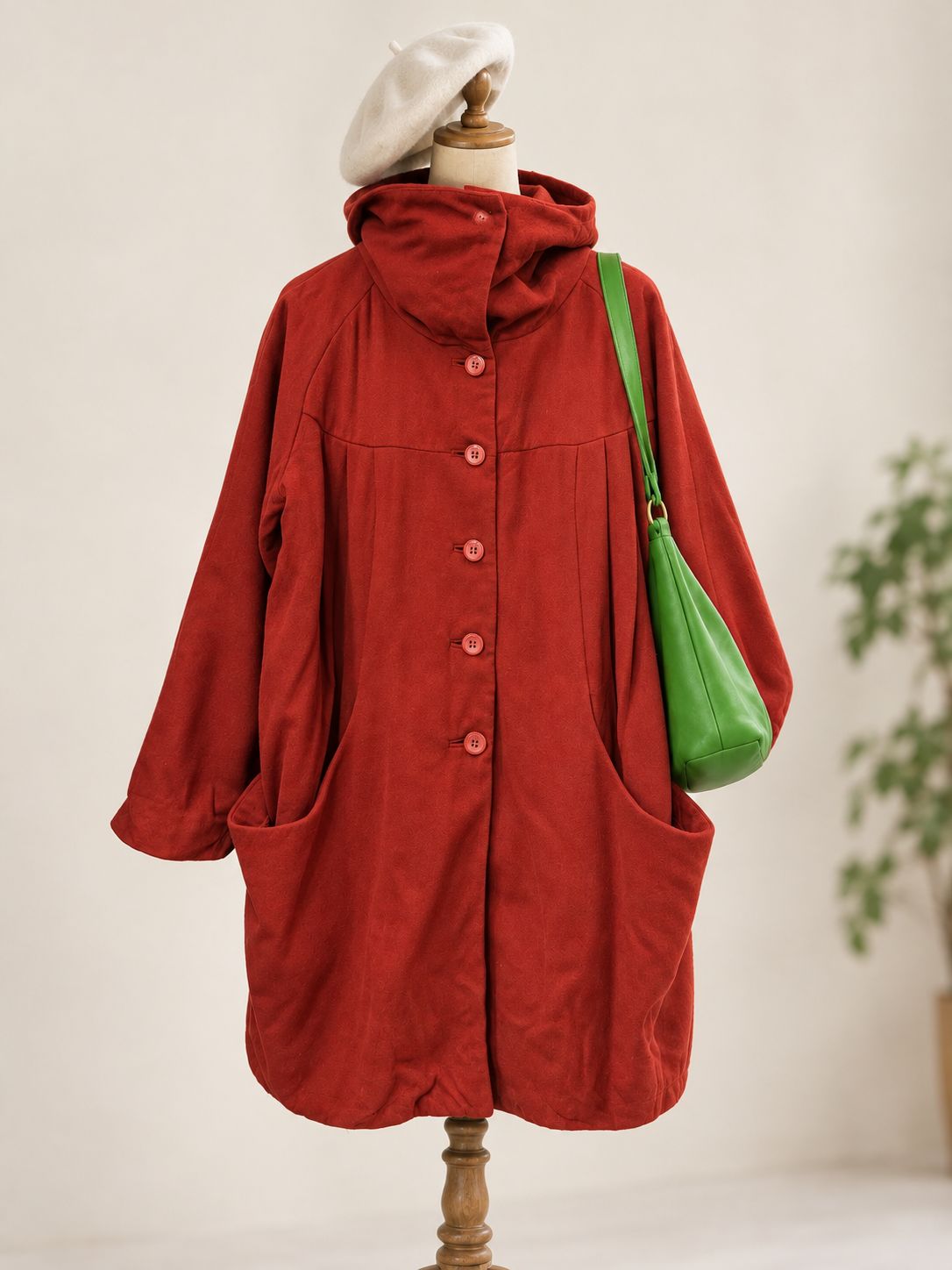 80s/90s Gebiş Yaka Pile Detay Wool Kaban