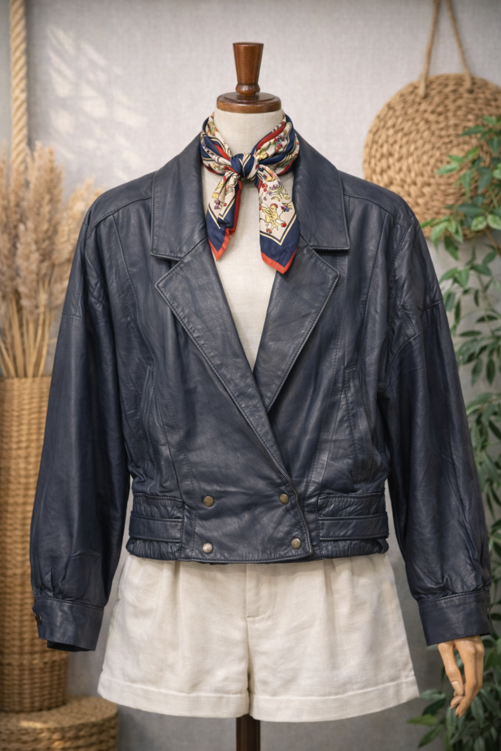80s/90s Navy Blue Bomber Deri Ceket