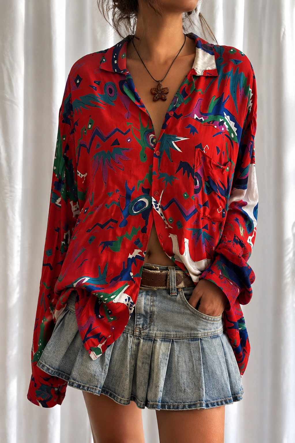 80s/90s Party Style Çiçekli Gömlek