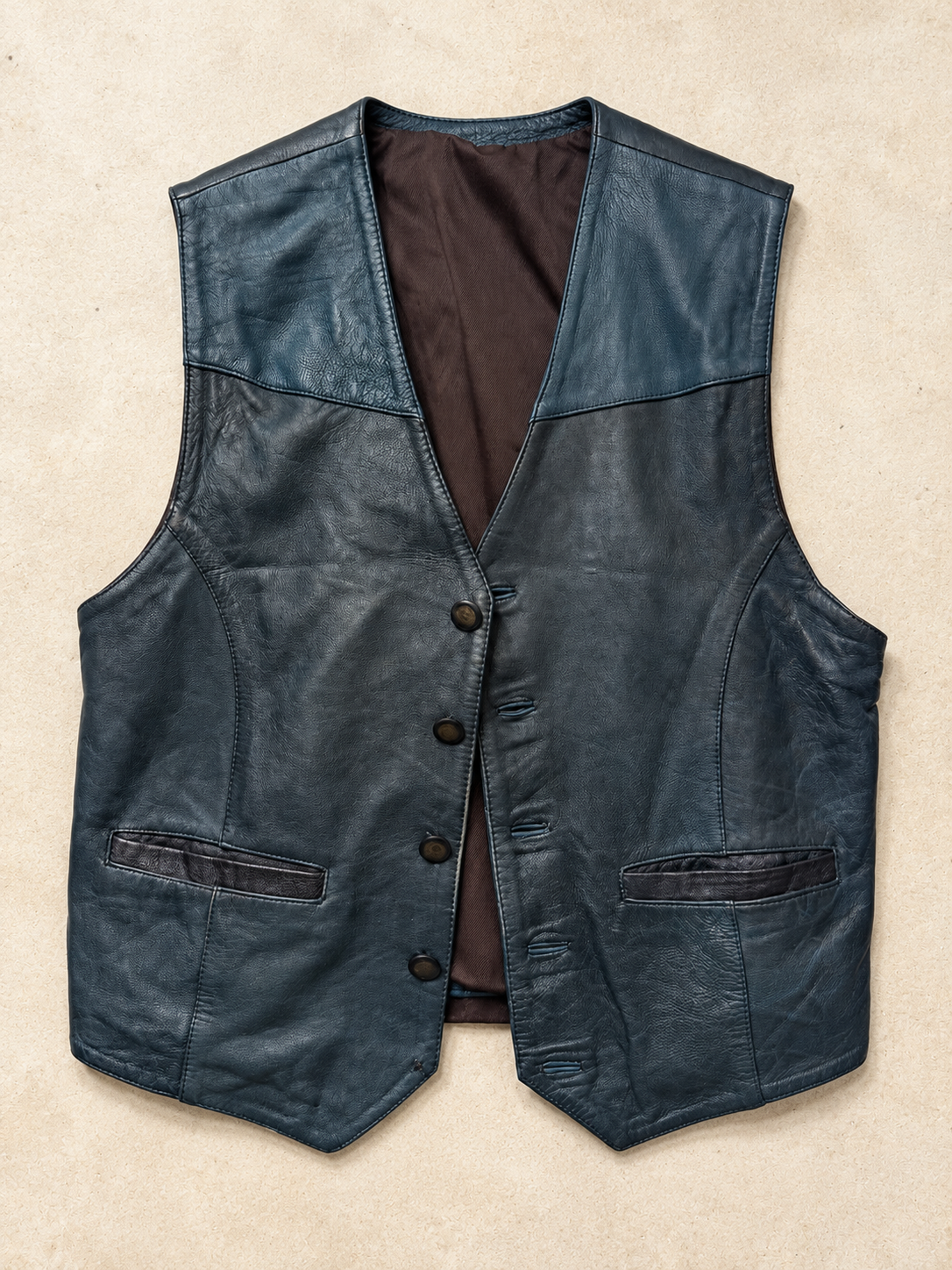 80s/90s Petrol Blue Vest Deri Yelek