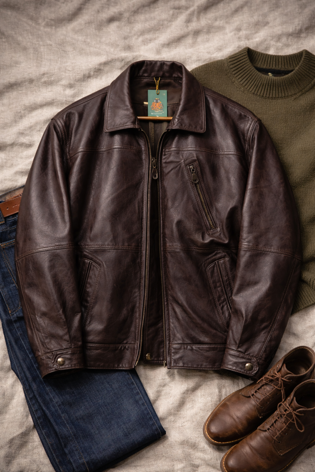 90's Acı Kahve Oversize Bomber Deri Ceket