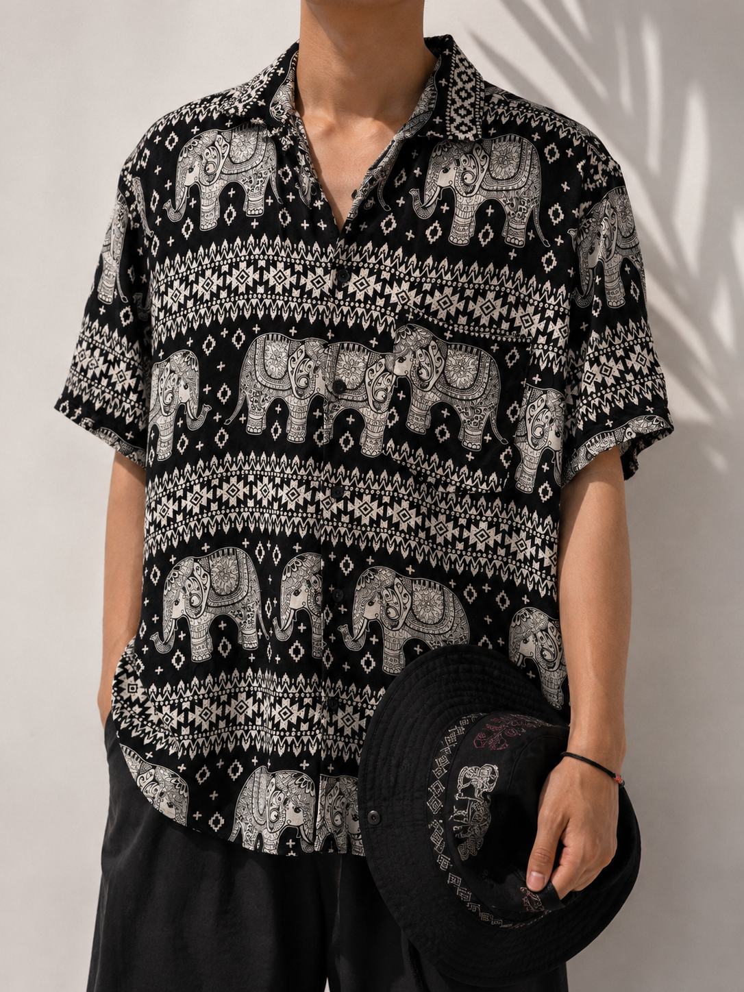 90s AlloverElephant Etnik Gömlek