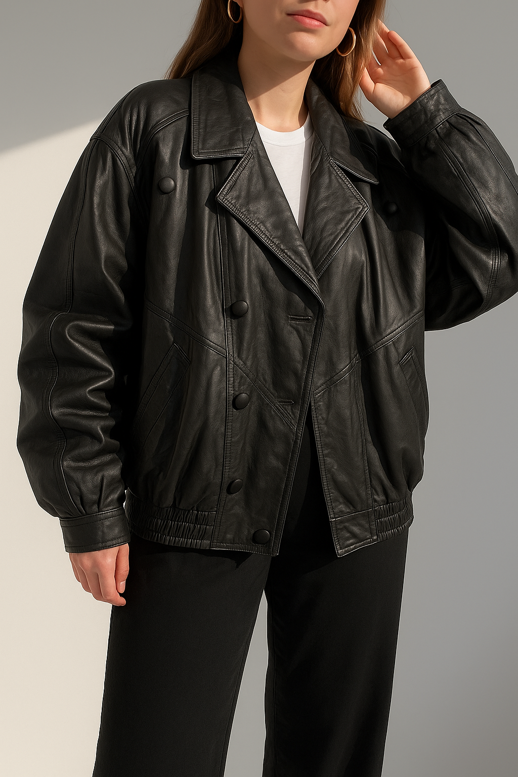 90s American Kalıp Bomber Deri Ceket