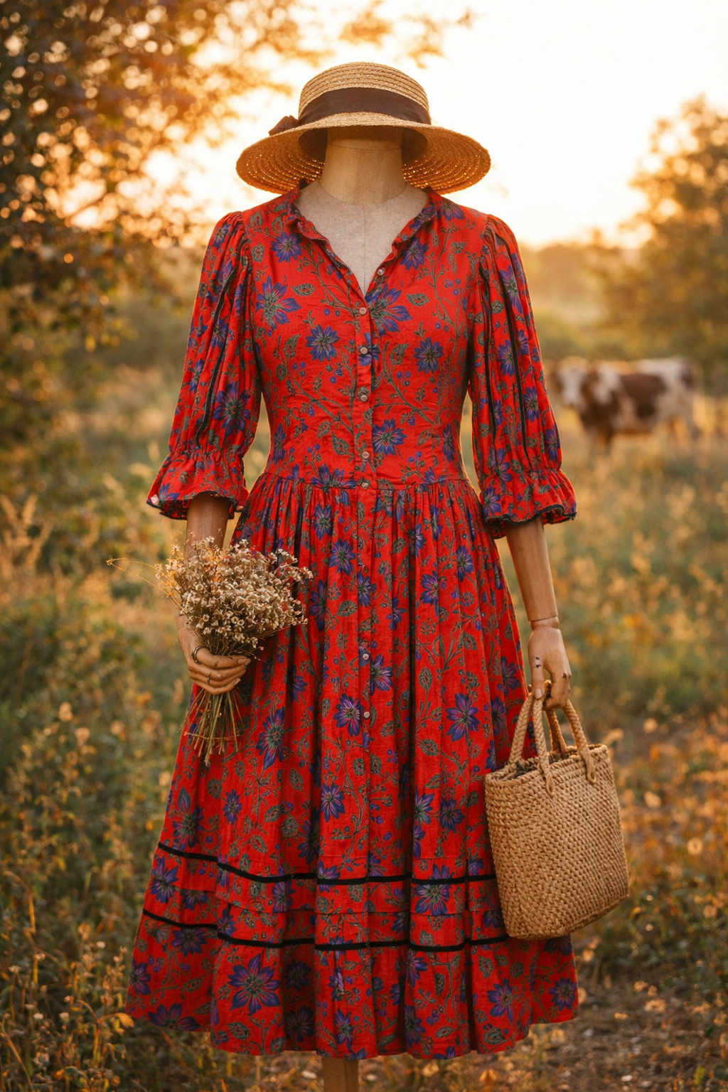 90's Austrian Festival Floral Ethnic Elbise