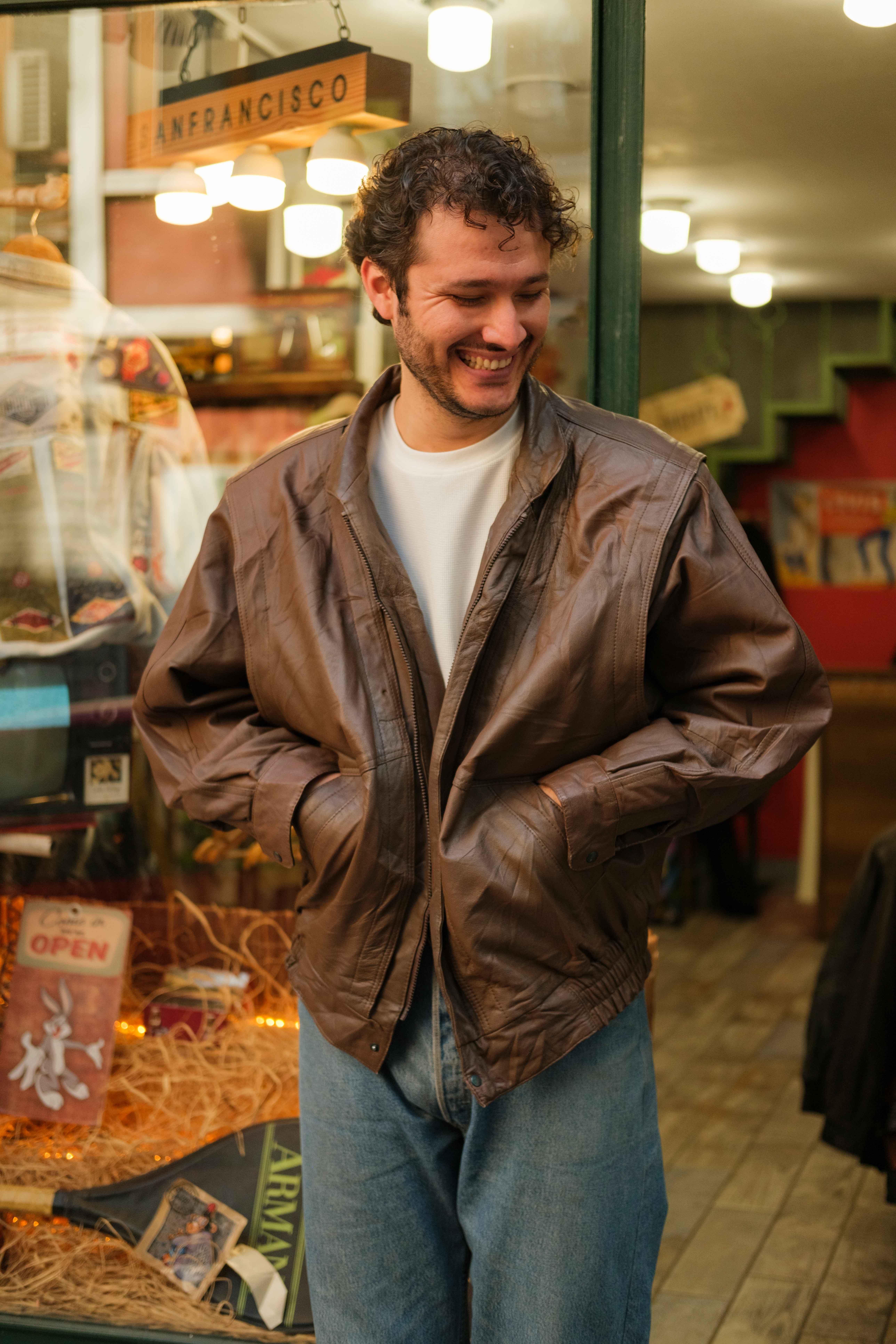90's Bomber Model Kahve Ton Unisex Deri Ceket