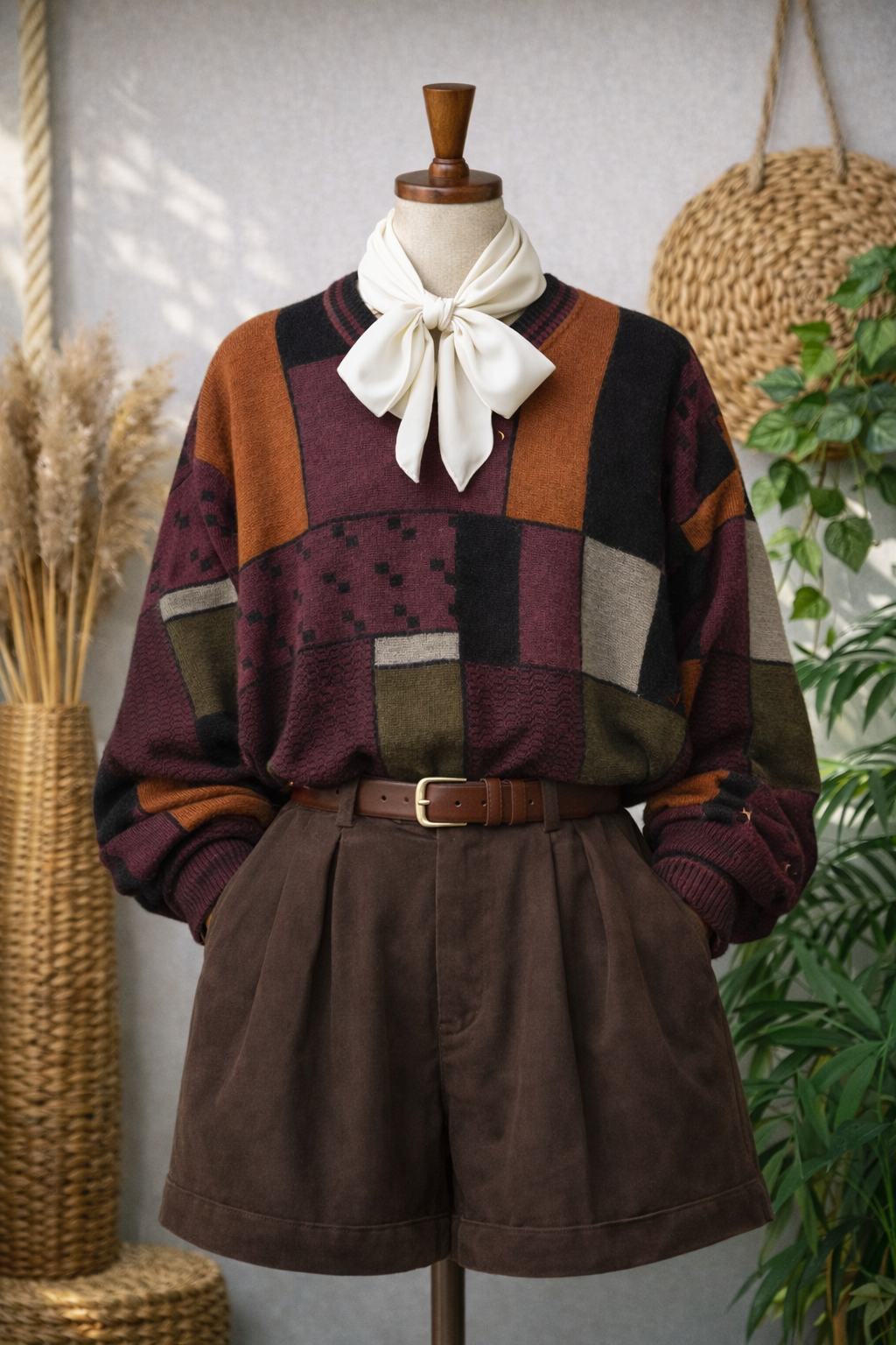 90's Color Block Oversize Wool Kazak