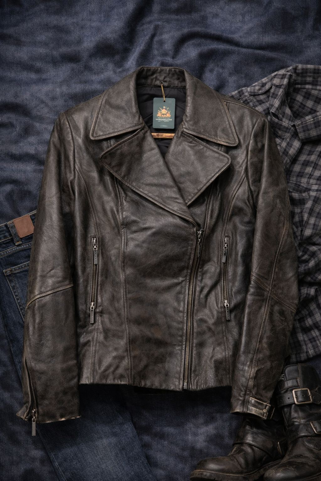 90's Eskitme Biker Deri Ceket