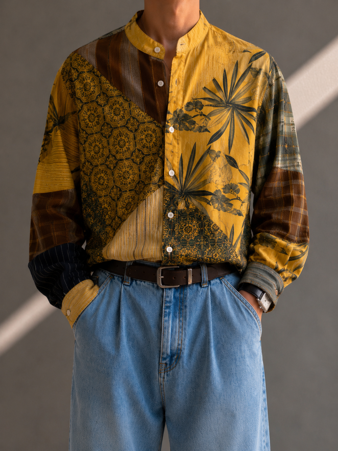 90s Ethnic Motifli Hakim Yaka Gömlek
