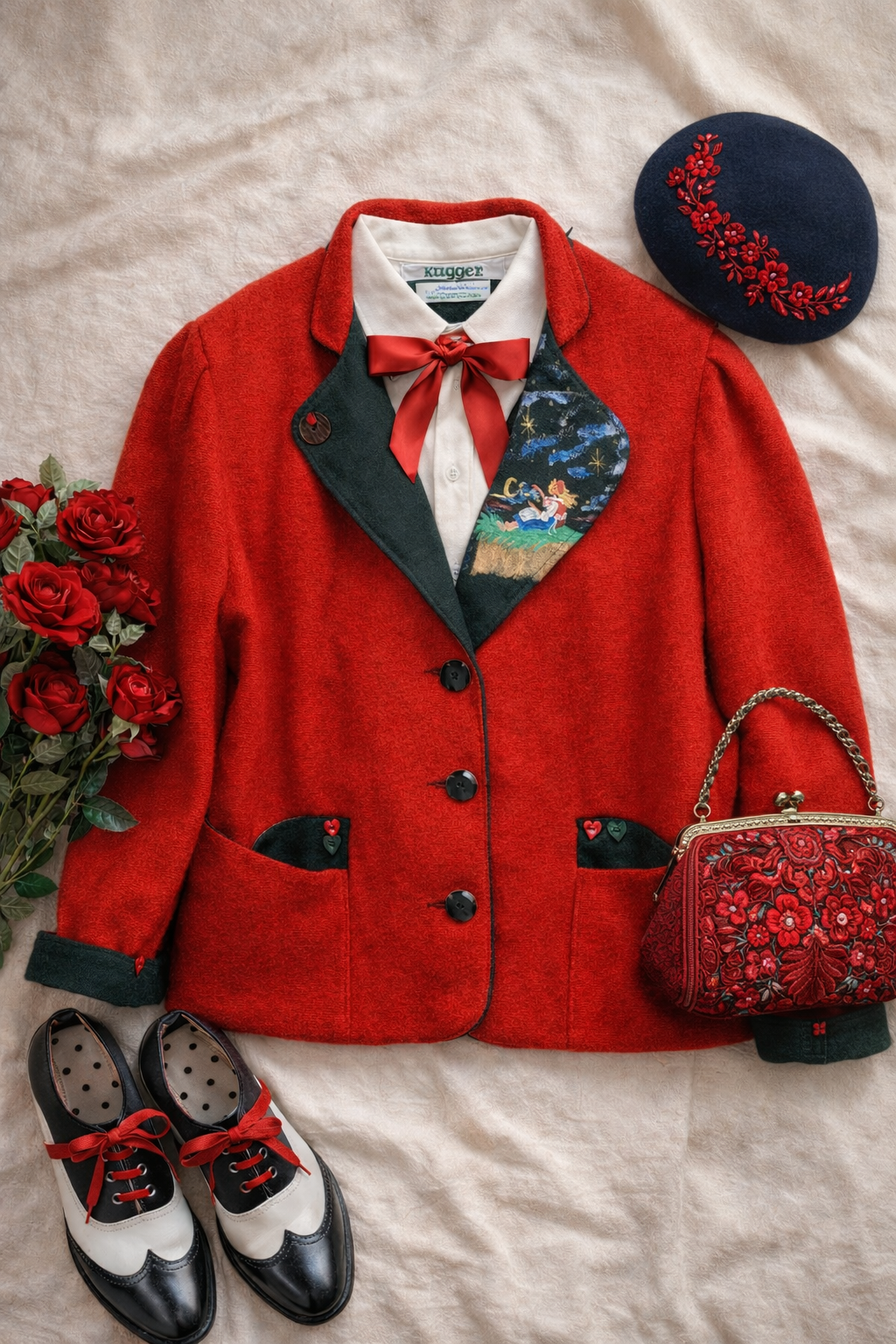 90's Kruget Red Wool Blazer Wool Ceket