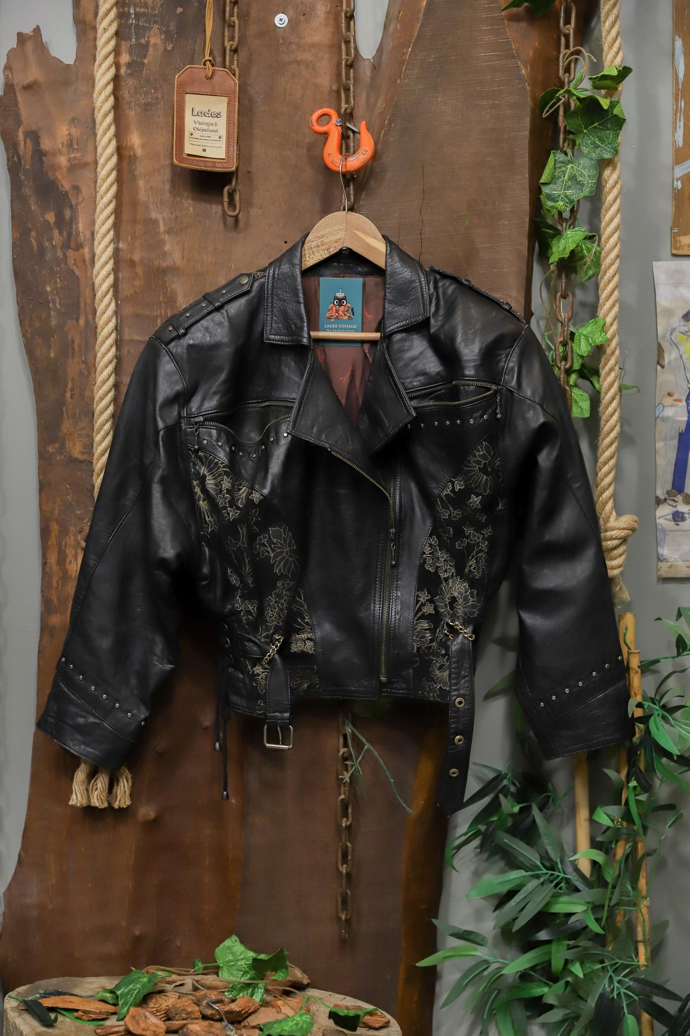 90's Nakışlı Biker Moto Deri Ceket