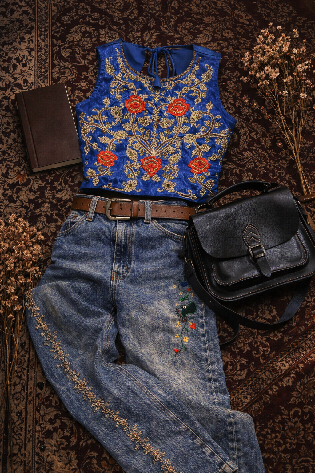 90's Nakışlı Boho Crop