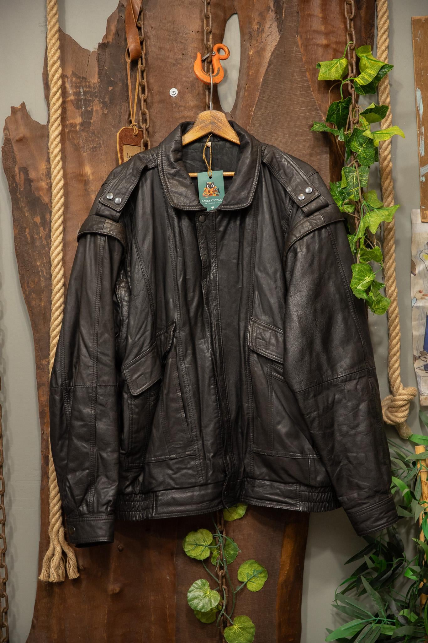 90s Oversize Classic Bomber Deri Ceket