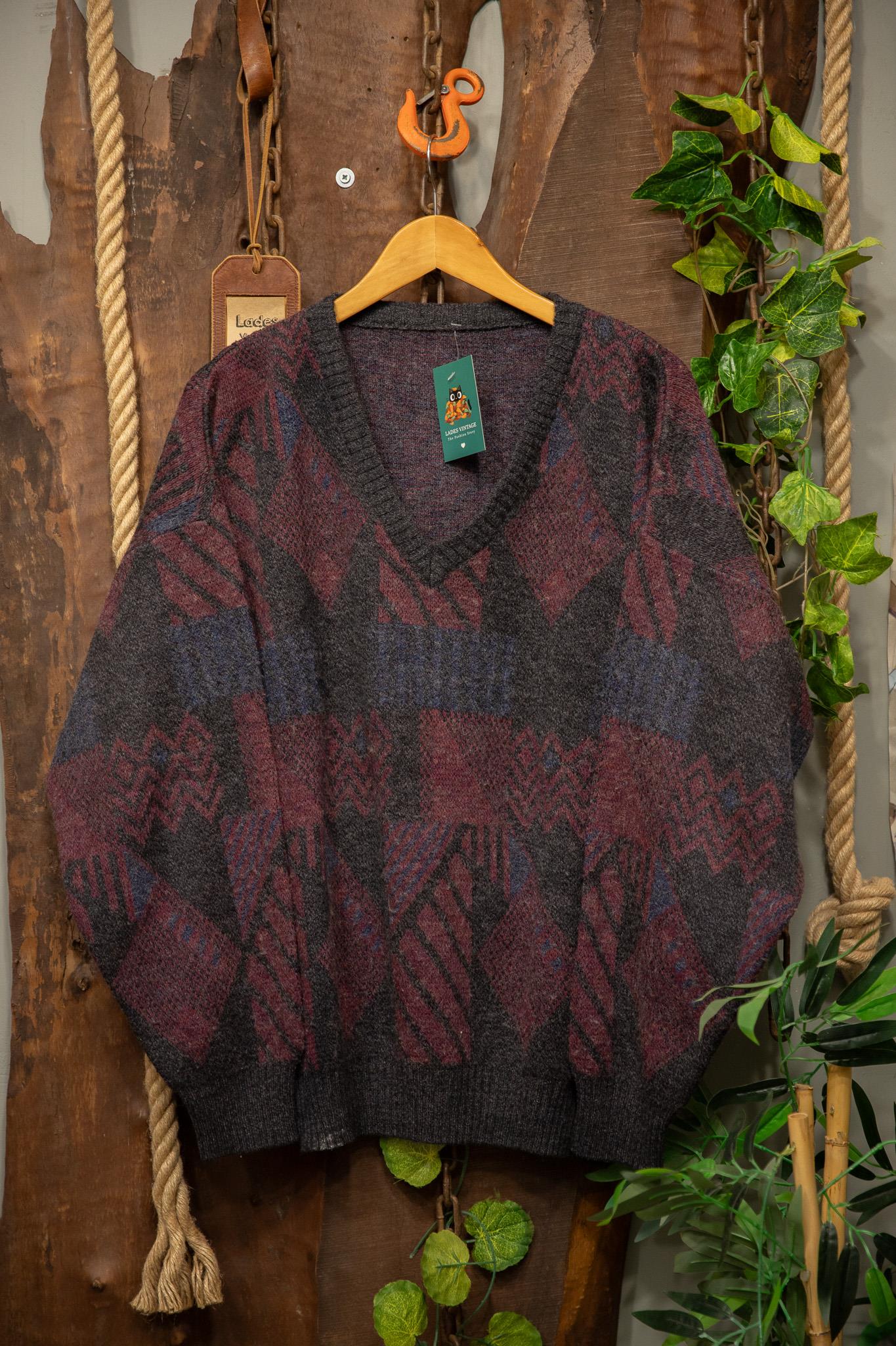 90s Oversize V-Neck Yün Kazak