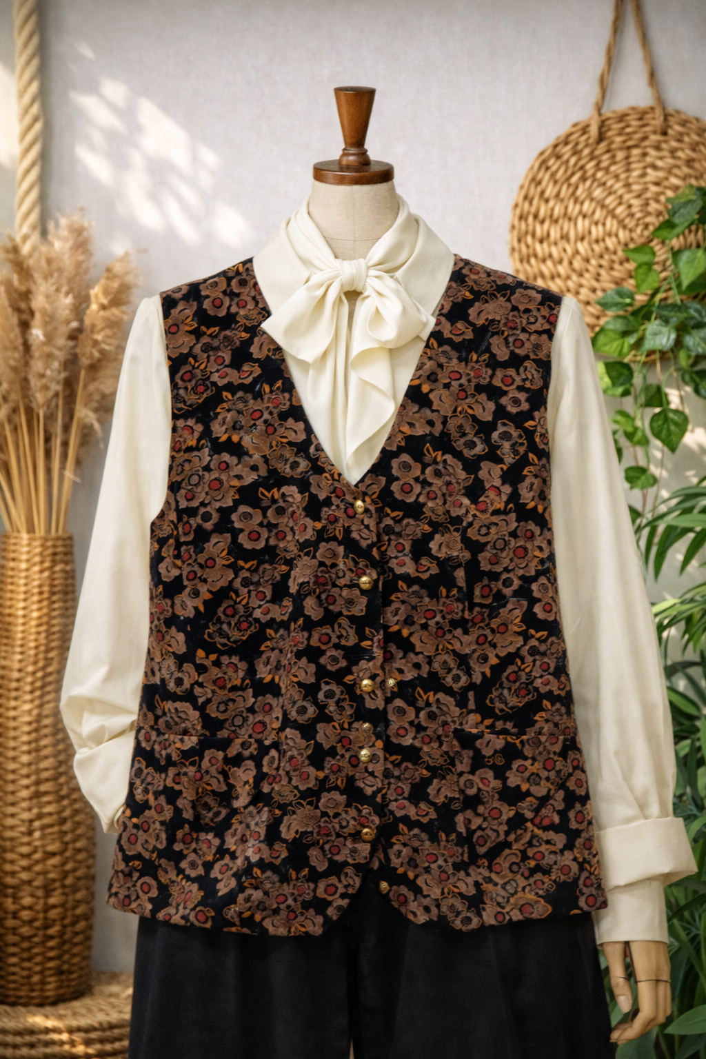 90's Velvet Floral Kadife Yelek