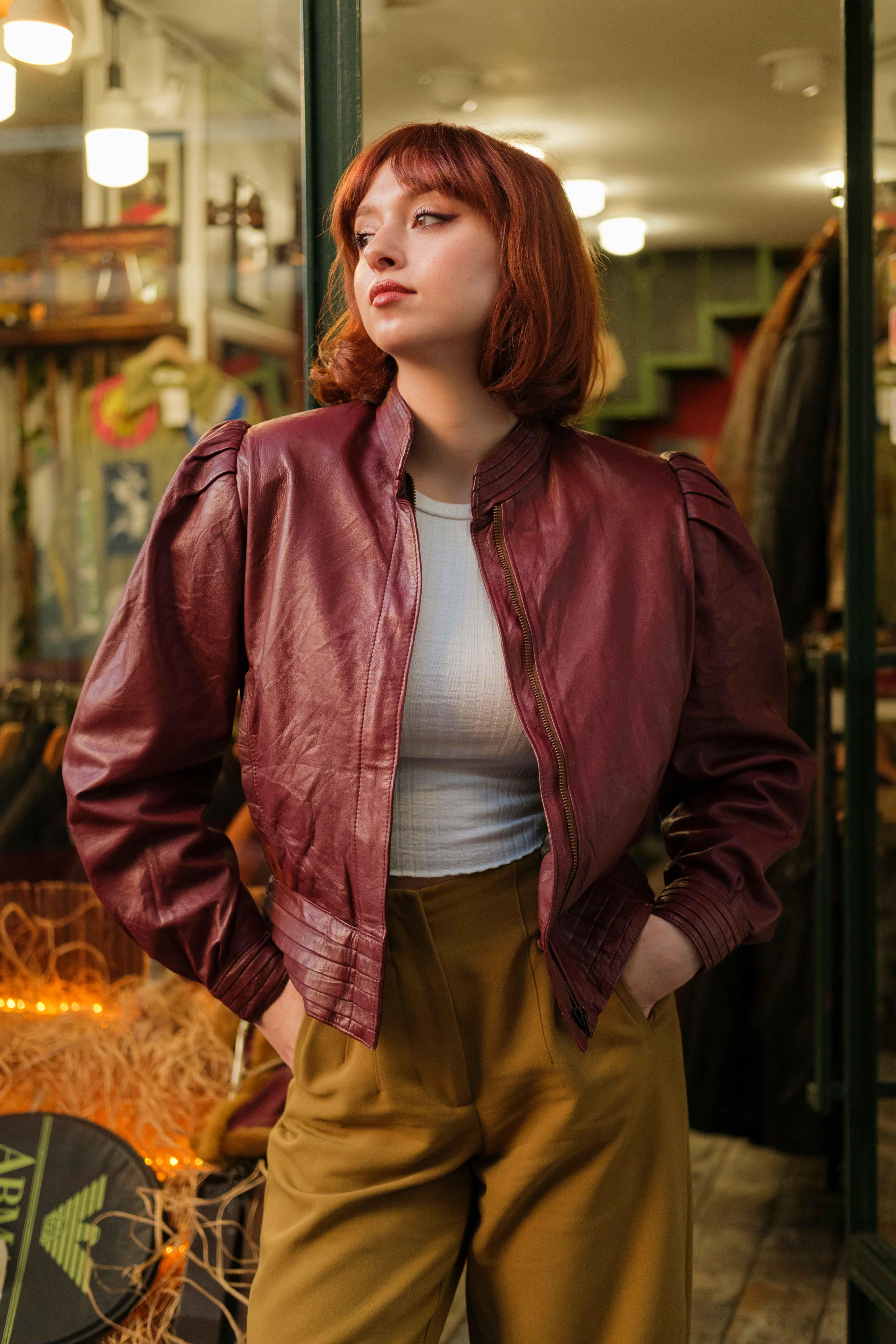 90's Vintage Biker Model Kadın Deri Ceket