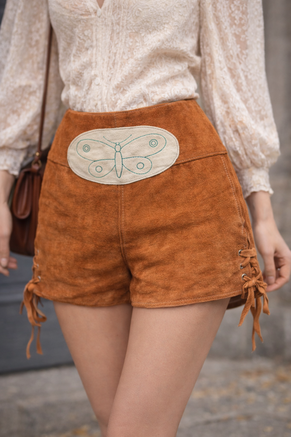 90's Western Bohemian Süet Şort