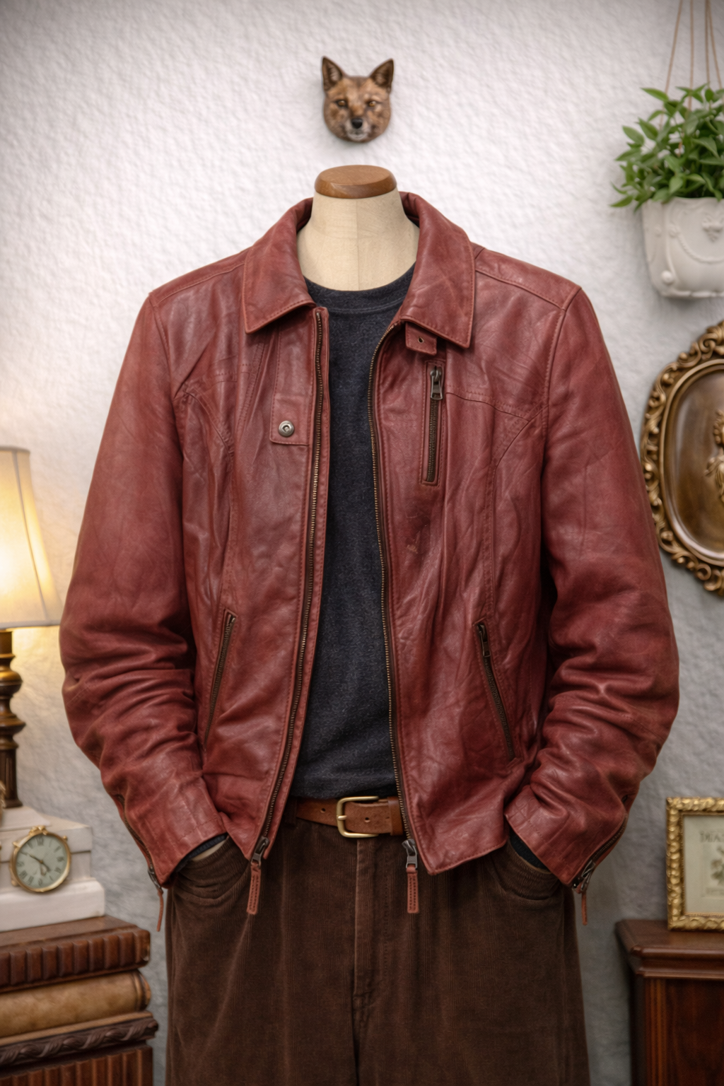 90's Wine Red Classic Deri Ceket